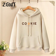 ZGWT輕奢高端品牌時(shí)尚連帽衛衣女寬松春秋新款秋冬加絨百搭印花上衣潮 杏色蛋糕字母（春秋款） L (105-120斤)