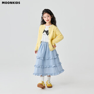 愛(ài)邁尼女童半身裙春秋新款兒童荷葉邊格紋裙子中長(cháng)款女孩洋氣春裝蛋糕裙 19758針織衫+T恤+6029藍色半身裙 110 cm