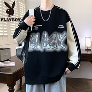 花花公子（PLAYBOY）美式衛衣男春秋款字母印花長(cháng)袖t恤男寬松上衣青少年百搭圓領(lǐng)體恤T 25205黑色 S 165 (約85~110斤可穿)