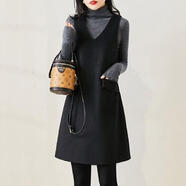 毛呢背心連衣裙女秋冬2025年新款馬甲裙韓版中長(cháng)款背帶裙打底裙子 黑色 2XL 115-120斤