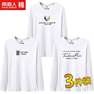 南極人3件】秋季長(zhǎng)袖t恤男純棉薄款休閑潮流大碼體恤圓領(lǐng)上衣打底衫寬松 【棉長(zhǎng)3件】鹿角白色+THE白色+KM S 【建議80斤-105斤】