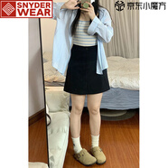 SNYDER WEAR灰色西裝短裙女小個(gè)子夏季大碼胖mm高腰顯瘦梨形身材a字半身裙子 黑色 常規 M 建議100-110