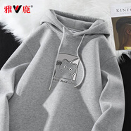雅鹿衛(wèi)衣男連帽秋季新款印花帽衫青少年學生寬松運動大碼衛(wèi)衣長袖秋裝 灰/揮手貓 L ( 建議100斤-120斤可穿 )