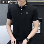 JEEP SPIRIT吉普短袖T恤男夏季半袖翻領(lǐng)POLO商務(wù)休閑純色保羅衫半截袖工 A126-1-K213黑色 XL （125-140斤）