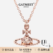 GATMEET珍珠項鏈回形針土星歐陽(yáng)娜娜明星同款情人節七夕禮物送女友老婆 玫瑰金正白雙色鉚釘項鏈