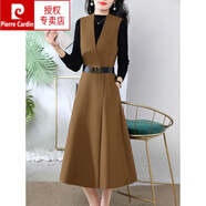 皮爾卡丹（pierre cardin）背帶馬甲連衣裙針織衫兩件套2025春秋新款高級感氣質(zhì)修身套裝裙子 駝色(背心裙) M (建議90-105斤)