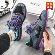 西域駱駝小眾設計原創(chuàng  )男鞋春季學(xué)生百搭休閑板鞋運動(dòng)厚底防滑復古德訓潮鞋 黑紫-駱駝官方品牌旗艦 39 標準運動(dòng)碼