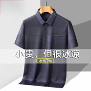 俞兆林（YUZHAOLIN）爸爸T恤夏季短袖冰絲短袖T恤衫男中年爸爸Polo衫中老年父親節(jié)禮物 618藏青 M 105/165 建議80-105斤