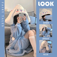 莫代爾睡衣女士秋冬珊瑚絨睡袍長(cháng)款卡通連帽法蘭絨加厚保暖可外穿家居服