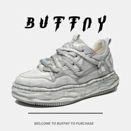 BUFFNY隱形內(nèi)增高7公分臟臟鞋做舊擦色男鞋厚底百搭休閑情侶款溶解板鞋 做舊白 39