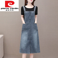 皮爾卡丹（pierre cardin） 2022新款夏季女今年流行款假兩件運(yùn)動(dòng)減齡中年牛仔背帶裙連衣裙 款三 5XL