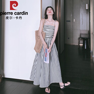 皮爾卡丹（pierre cardin）黑白豎條紋裹胸吊帶連衣裙2025新款女夏季氣質(zhì)顯瘦法式長裙 黑白條紋版 M 106-120斤