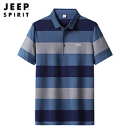 JEEP SPIRIT吉普polo衫男短袖t恤2025夏時(shí)尚休閑簡(jiǎn)約透氣翻領(lǐng)條紋運(yùn)動(dòng)上衣 ps7273款灰蘭色 4XL 建議180-200斤