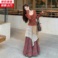 槿城波西米亞風(fēng)云南大理麗江旅游川西民族風(fēng)穿搭春秋連衣裙西雙版納 套裝【紅色上衣+紅色裙子】 Q9057 均碼 【80-140斤】