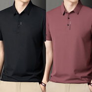 啄木鳥(niǎo)短袖t恤男夏季新款Polo領(lǐng)上衣男翻領(lǐng)半袖冰絲商務(wù)純色休閑體恤男 黑色+紅色 XL （建議125-145斤）