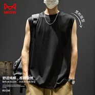 貓人背心男純棉寬松無袖上衣男士純色打底衫運(yùn)動(dòng)健身坎肩 黑色 XL 
