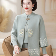 愛(ài)麥依2025新中式媽媽秋裝針織兩件套中老年女秋冬國(guó)風(fēng)毛衣時(shí)尚開(kāi)衫外套 灰綠色【外套+不加絨毛衣】 M (建議95-100斤)