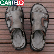 卡帝樂(lè )鱷魚(yú)涼鞋男夏季真皮外穿中年爸爸皮涼拖鞋軟底防滑兩用戶(hù)外休閑沙灘鞋 棕色 39