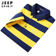 JEEP SPIRIT吉普polo衫男短袖t恤2025夏時(shí)尚休閑簡(jiǎn)約透氣翻領(lǐng)條紋運動(dòng)上衣 ps7222款藍黃色 XL 建議135-150斤
