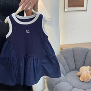 格素凡韓國女童連衣裙夏裝2025新款寶寶無(wú)袖背心裙子兒童洋氣公主裙穿搭 藏青色休閑舒適夏季 80 適合身高75公分的寶寶