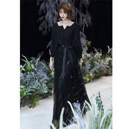 麥斯貝思黑色晚禮服裙女新款宴會(huì )氣質(zhì)長(cháng)款主持人名媛年會(huì )藝考演出古箏鋼琴 黑色 S