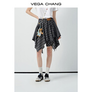 VEGA CHANG襯衫連衣裙女2025新款夏氣質(zhì)度假格子設(shè)計(jì)感小個(gè)子短裙 黑白格（短裙） L