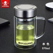 富光（FUGUANG）富光玻璃杯男雙層大容量保溫泡茶杯帶蓋把手柄辦公室過(guò)濾水杯刻字 鋼本色-570ml