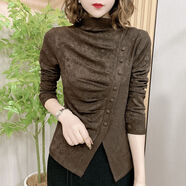 矜持范襯衫女2025年秋冬季新款小衫下擺開(kāi)叉優(yōu)雅修身顯瘦高檔長(cháng)袖上衣 咖色加薄絨 XL 115-128