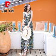 皮爾卡丹（pierre cardin）長(zhǎng)款長(zhǎng)裙到腳踝超仙顯瘦碎花吊帶連衣裙少女長(zhǎng)灘島海邊度假沙灘裙 花色 M