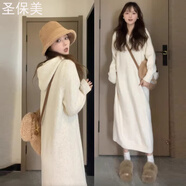 圣保美白色針織衛衣連衣裙女2025新款春秋冬季高級感內搭打底毛衣長(cháng)裙子 米白色長(cháng)裙 S 碼