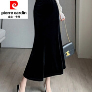 皮爾卡丹（pierre cardin）春季金絲絨魚(yú)尾裙女韓版時(shí)尚垂墜感包臀裙高腰顯瘦半身裙針織 黑色不加絨(魚(yú)尾裙) S (80-90)