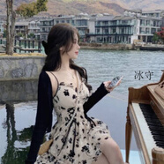 糜鴻（MIEHONE）碎花小個(gè)子甜美顯瘦辣妹性感吊帶連衣裙女裝御姐氣質(zhì)兩件套裝夜店 開(kāi)衫版 L 105-115斤