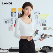 藍地（LANDI）藍地白色釘珠裝飾大U型領(lǐng)修身套頭針織衫女七分袖小衫春新品 白色 白色 XL