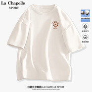 La Chapelle Sport拉夏貝爾短袖女夏季百搭休閑簡約韓版時尚運(yùn)動透氣潮流t恤女裝 白色(編織花胸標(biāo)) L /165（推薦115-130斤）
