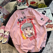 100純棉卡通印花2025夏季新款半袖寬松顯瘦韓版百搭大碼T恤女tee 粉紫色 粉色 M