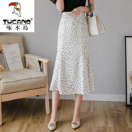 啄木鳥(niǎo)（TUCANO）雪紡波點(diǎn)半身裙女春夏高腰長(cháng)裙2025年新款韓版包臀裙中長(cháng)款魚(yú)尾裙 白色 S 建議80-95斤