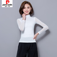 皮爾卡丹（pierre cardin）春秋新款大碼高領(lǐng)網(wǎng)紗打底衫長(cháng)袖純色t恤女修身蕾絲衫上衣潮 6035白色 M