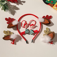 千寶萊圣誕發(fā)夾發(fā)箍禮盒套裝女孩可愛(ài)麋鹿角發(fā)卡頭箍?jì)和フQ節發(fā)飾 3#白色毛球亮片鹿角6件套