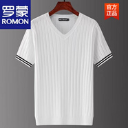 羅蒙（ROMON）V領(lǐng)短袖毛衣男半袖雞心領(lǐng)大碼秋冬季厚款保暖打底修身百搭針織衫 白色 L 90-120斤