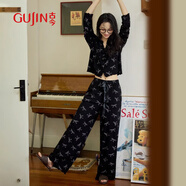 古今（GUJIN）春秋新品睡衣女家居服睡褲仿棉仿莫代爾開(kāi)衫短款純欲韓開(kāi)衫套裝L