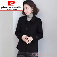 皮爾卡丹（pierre cardin）短款毛呢大衣女2023秋冬新款小香風寬松時尚休閑百搭紐扣開衫外套 黑色 S 建議90-105斤