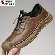 西域駱駝（VANCAMEL）2024春夏新款男士日常休閑鞋男手工縫線皮面透氣男鞋一腳蹬懶人鞋 GX-6622棕色 40