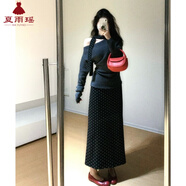 夏雨瑤辣妹性感露肩套頭毛衣修身顯瘦長(cháng)袖套裝女波點(diǎn)半身裙兩件套裝 毛衣+半身裙(圍巾) S