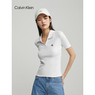Calvin Klein Jeans夏季女士休閑簡(jiǎn)約ck刺繡POLO翻領(lǐng)修身重磅短袖T恤J221839 YAF-月光白 M