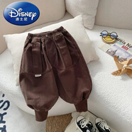 迪士尼（Disney）男童秋季休閑褲兒童韓版百搭燈籠褲小童秋裝男女寶寶洋氣哈倫褲潮 深咖色【白標燈籠褲】 90 可開(kāi)檔