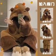 氧家小丑魚睡衣 搞怪連體情侶睡衣男女冬季加絨加厚珊瑚絨卡通家居服 卡皮巴拉套裝(可兩穿帶褲子) XL L 適合身高165-178cm