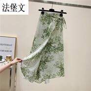 法堡文一片式裹裙碎花雪紡半身裙女夏季大碼胖妹妹包臀不規(guī)則系帶長裙子 綠色竹葉花 3XL 160-180斤