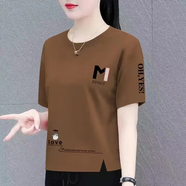喜亮顏純棉短袖t恤女2025夏季寬松半袖體恤衫韓版百搭印花上衣打底衫女 咖色【龍貓】 L 建議100-110斤