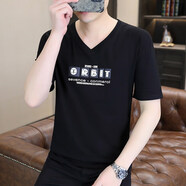費洛仕夏季2025新款男士短袖t恤韓版修身體恤青年V領半袖上衣打底衫潮流 1127黑色 XL