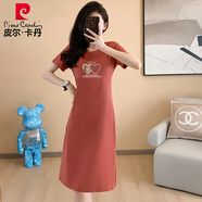 皮爾卡丹純·棉休閑連衣裙女夏季2025新款時(shí)尚新中式修身t恤裙氣質(zhì)過(guò)膝長(cháng) 桔紅色(美女米奇) XL 110斤-120斤